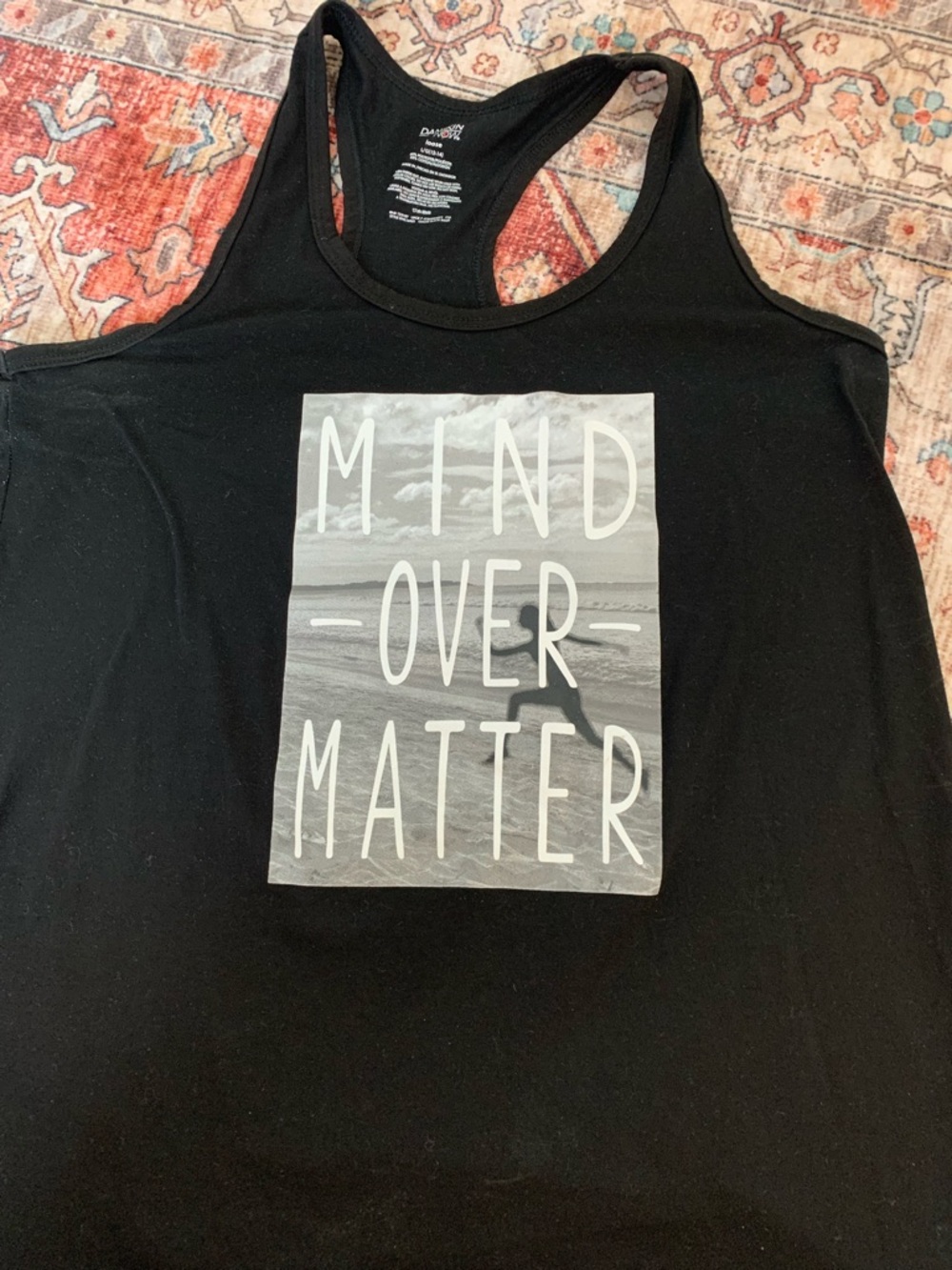 Danskin Black Muscle Tank with 'Mind Over Matter' Graphic
